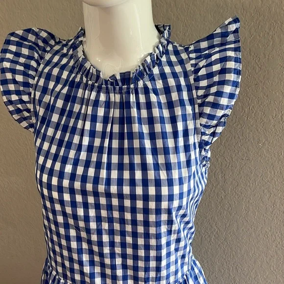 NWT J. Crew Tiered Ruffle-sleeve gingham dress XS SM Tall. - Picture 9 of 10